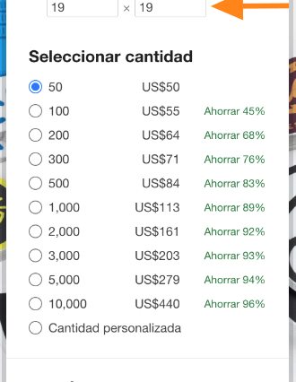 como pedir un tamaño personalizado