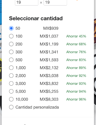 como pedir un tamaño personalizado