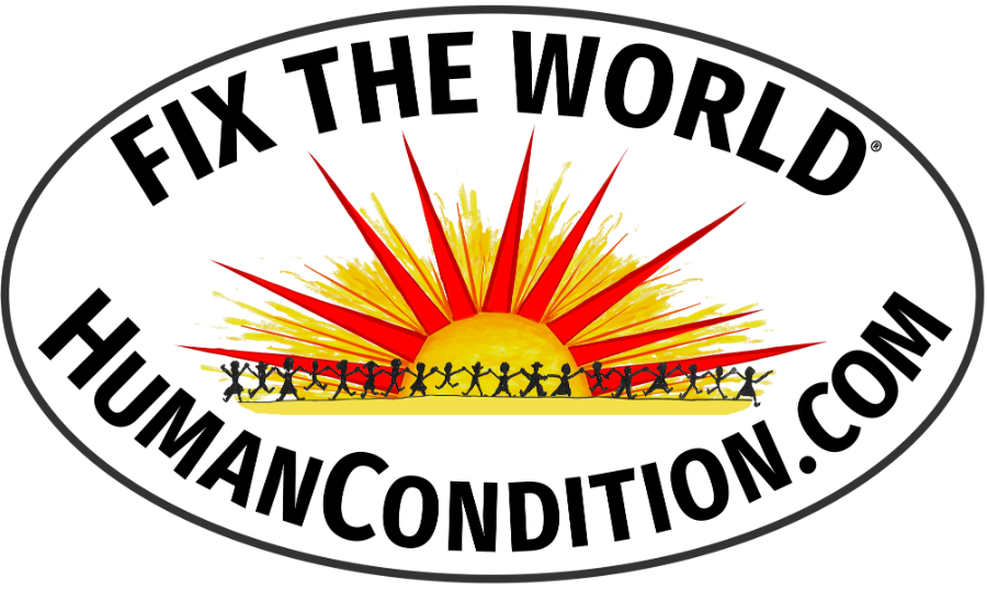 ‘FIX THE WORLD’ oval design